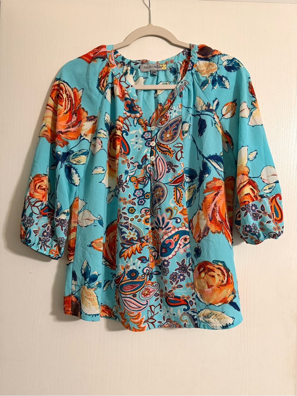 Ladies Floral Peasant Blouse Petite Medium
